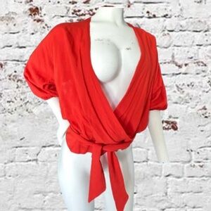 My Story Wrap Tie Front Boho Orange Top Blouse Size Medium